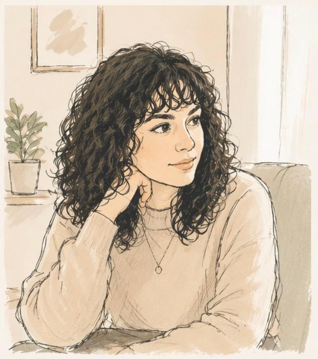 Ilustración de Sara en un momento reflexivo